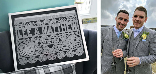 personalised wedding bunting framed; happy couple