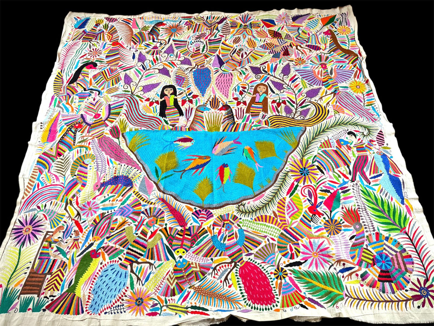 Tapiz Otomí Extra Grande Mexicano Bordado a Mano Arte de Pared Tenango - SIRENA 2