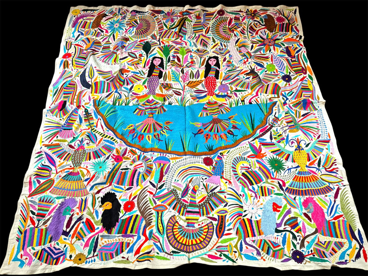 Otomi Tapestry Extra Large Mexican Hand Embroidered Tenango Wall Art - MERMAID 6