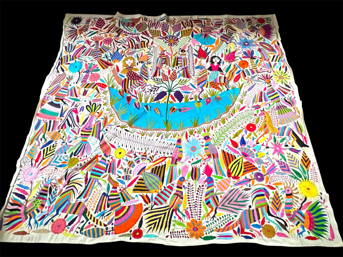 Otomi Tapestry Extra Large Mexican Hand Embroidered Tenango Wall Art - MERMAIDS 8