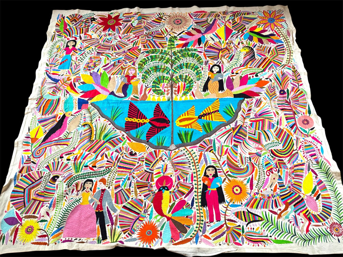 Tapiz Otomí Extra Grande Mexicano Bordado a Mano Arte de Pared Tenango - SIRENA 7