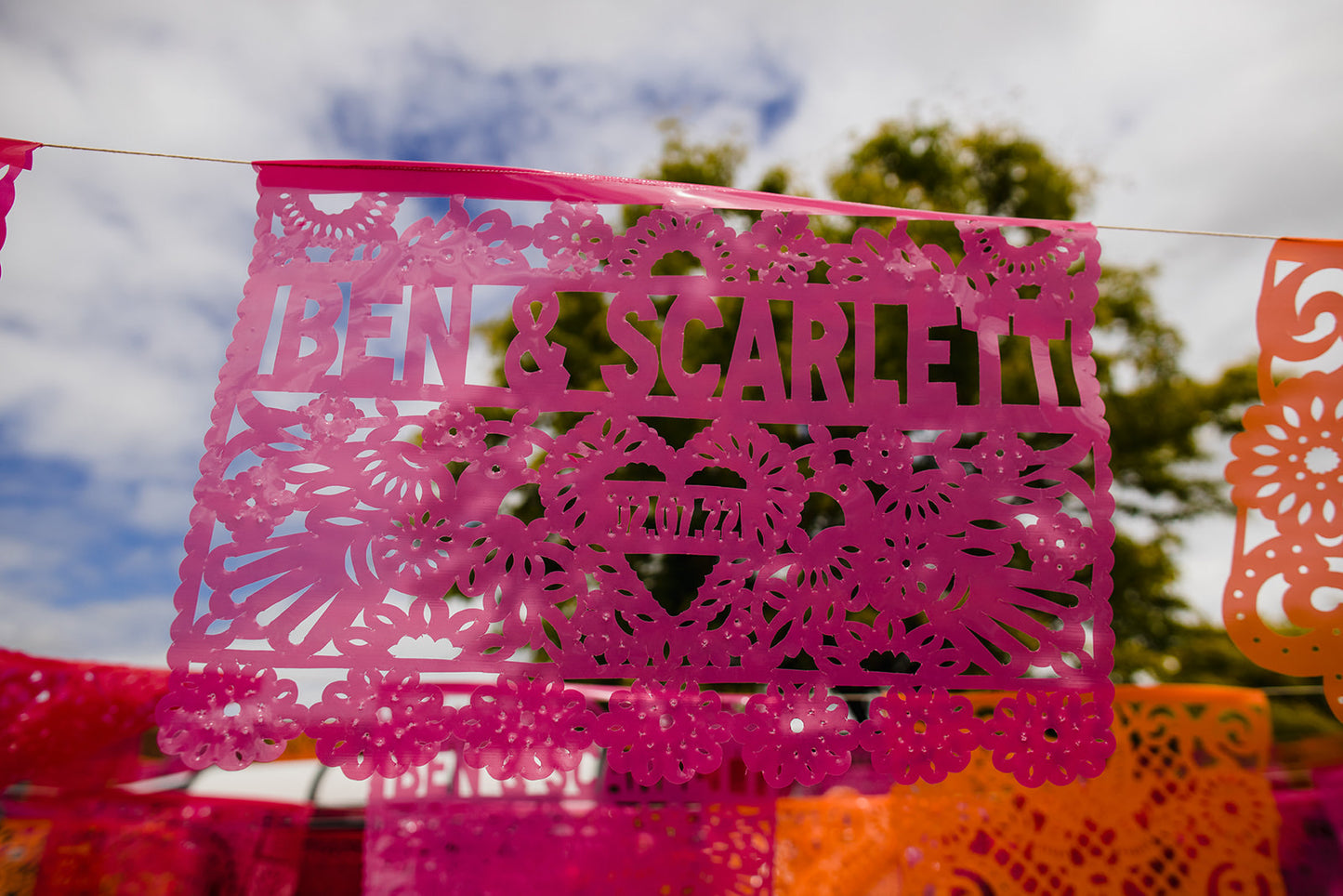 Personalised Mexican Wedding Papel Picado Bunting Decor in Colourful Plastic