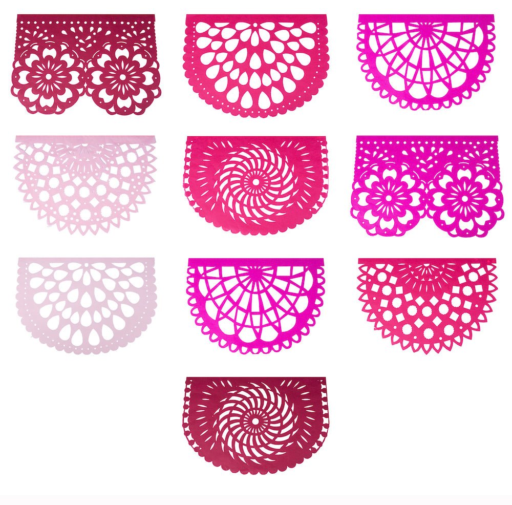 Decoraciones para fiestas con banderines de papel rosa