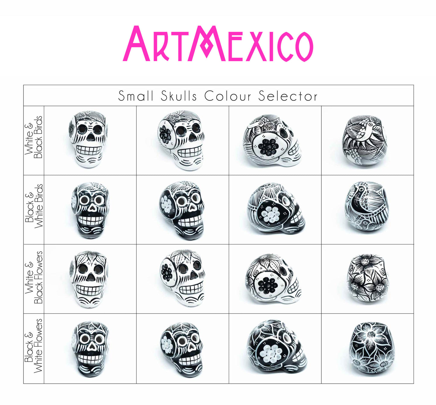 4 Small Mexican Ceramic Skulls Individually Gift Boxed