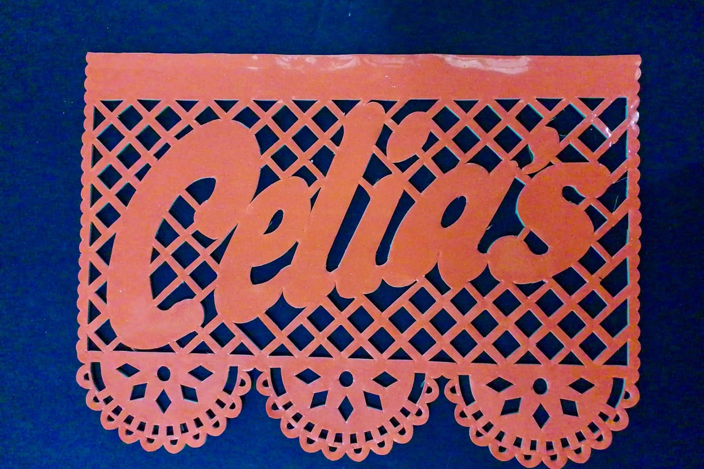 custom papel picado plastic flag we made for our client Celia's