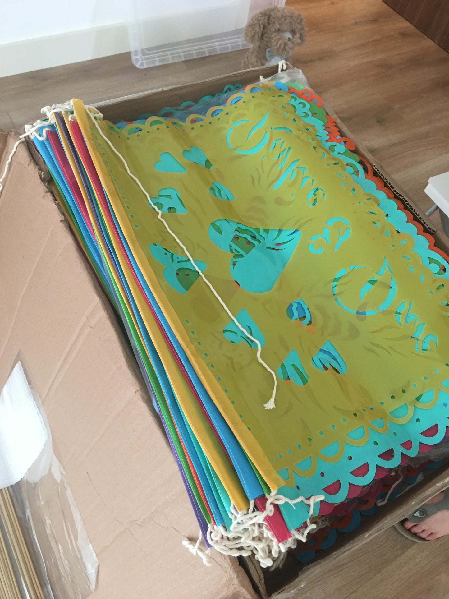 custom papel picado plastic flags client unboxing