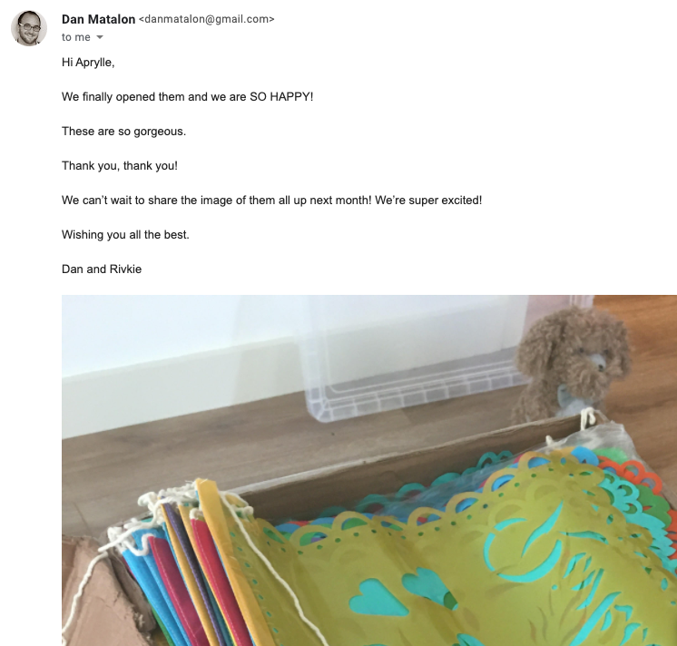 custom papel picado plastic flags review from happy clients Rivkie & Dan