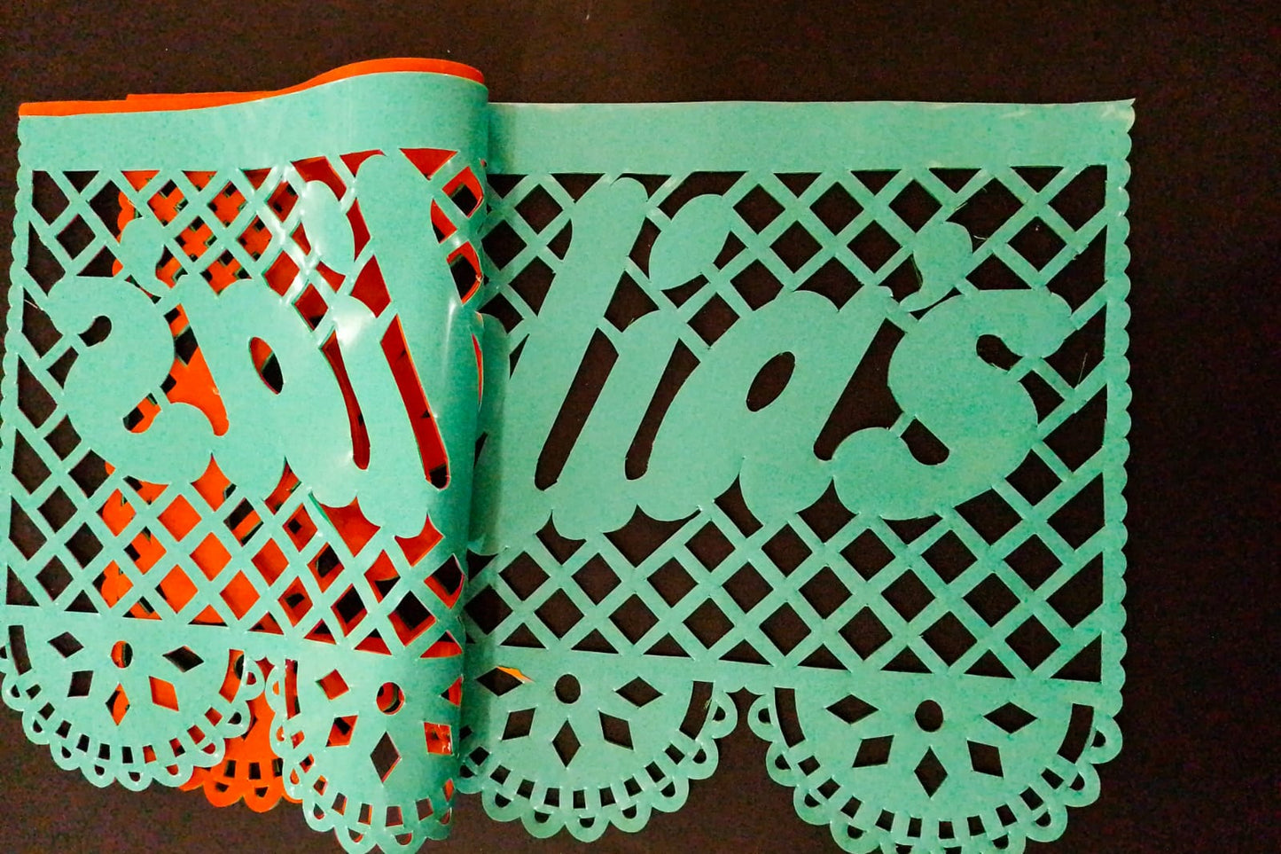 custom papel picado plastic flag we made for our client Celia's