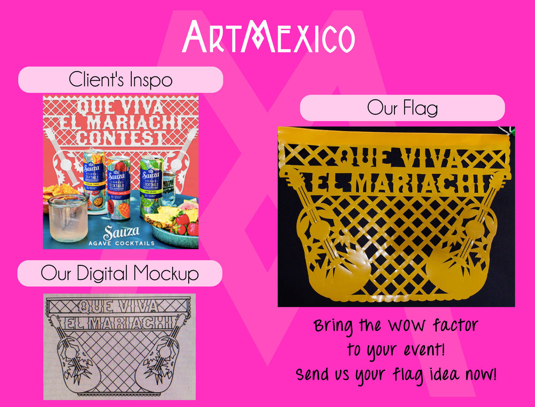 custom papel picado plastic flag we made for our client Sauza