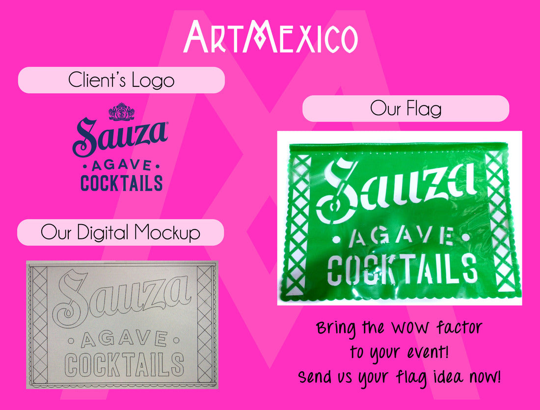 custom papel picado plastic flag we made for our client Sauza