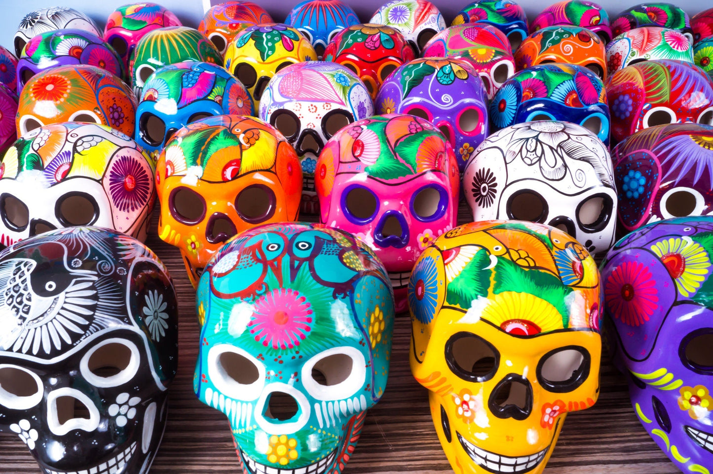 Large Ceramic Skulls Wholesale x 6 | Hand-painted With Love In Mexico By Traditional Huichol Artist - ARTMEXICO