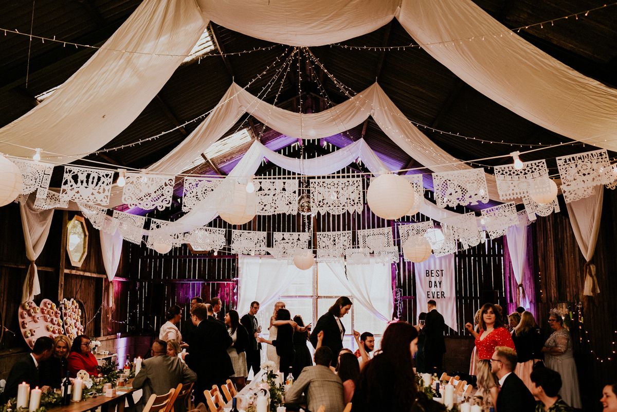 white mexican wedding papel picado