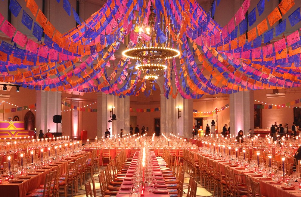 How much bunting to order & papel picado hanging style: ARCHING OUT FROM CENTRAL ELEMENT