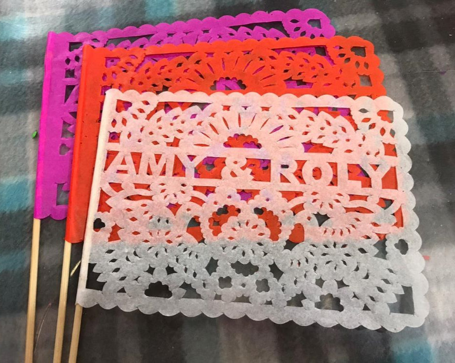 Personalized waving flag favors handmade with couples names for wedding parties