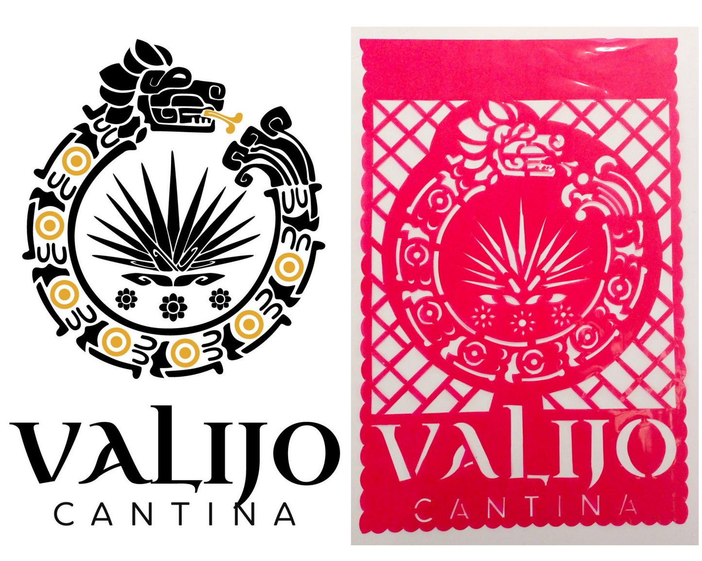 custom papel picado plastic flag we made for our client Valijo Cantina