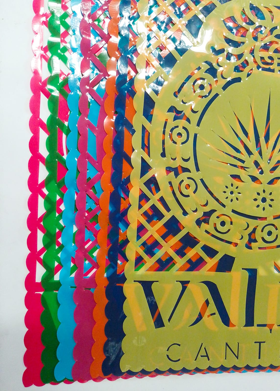 custom papel picado plastic flag we made for our client Valijo Cantina