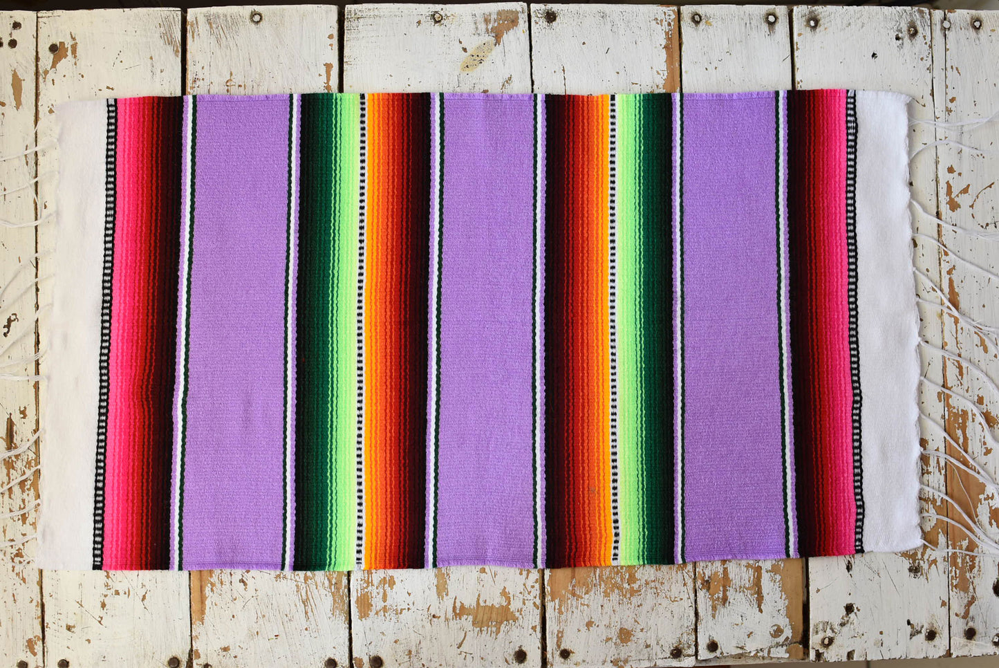 Mexican Placemats Set of 4 Serape Placemats Handwoven w Base Colours Dk Blue, Lt Blue, Red & Lilac - ARTMEXICO
