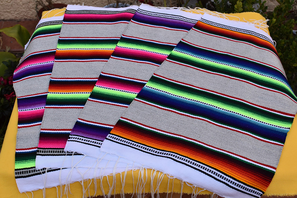 Sets de table mexicains | Sets de table Serape gris et multicolores | Lot de 4