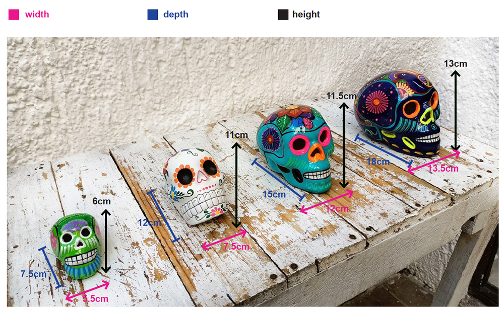 Mexican Painted Skulls, 12 Medium Skulls, Day of the Dead Decorations