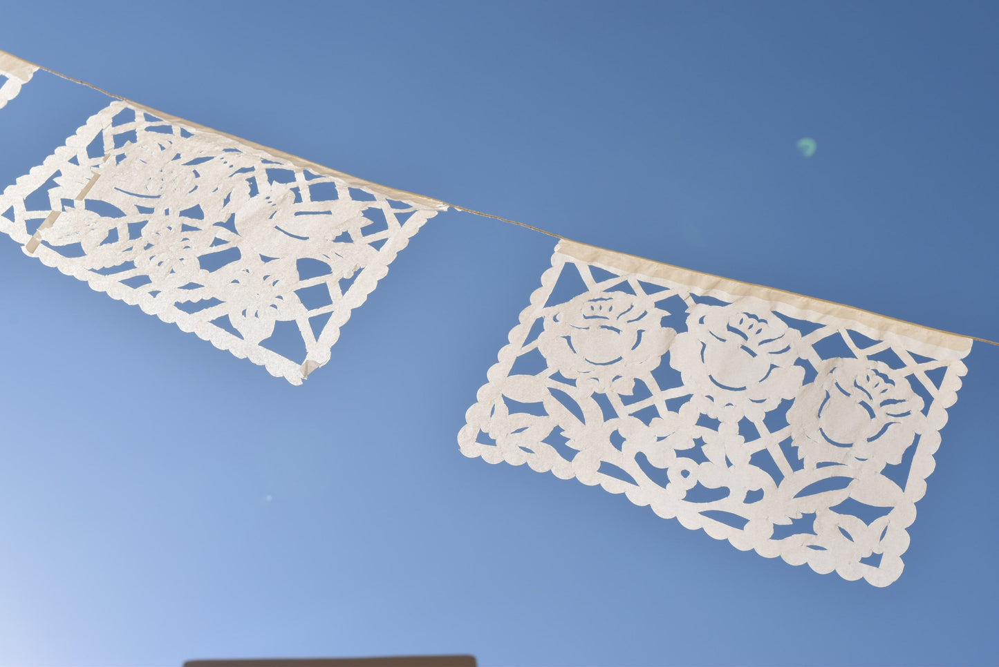 White Papel Picado | White Bunting Decorations | 5m (15ft) Garland with 12 Medium Flags - ARTMEXICO
