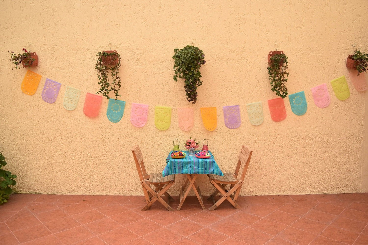 Pretty Pastel Papel Picado Party Bunting | 5m/16.4ft Pastel Colour Bunting with 16 Medium Sized Flags - ARTMEXICO
