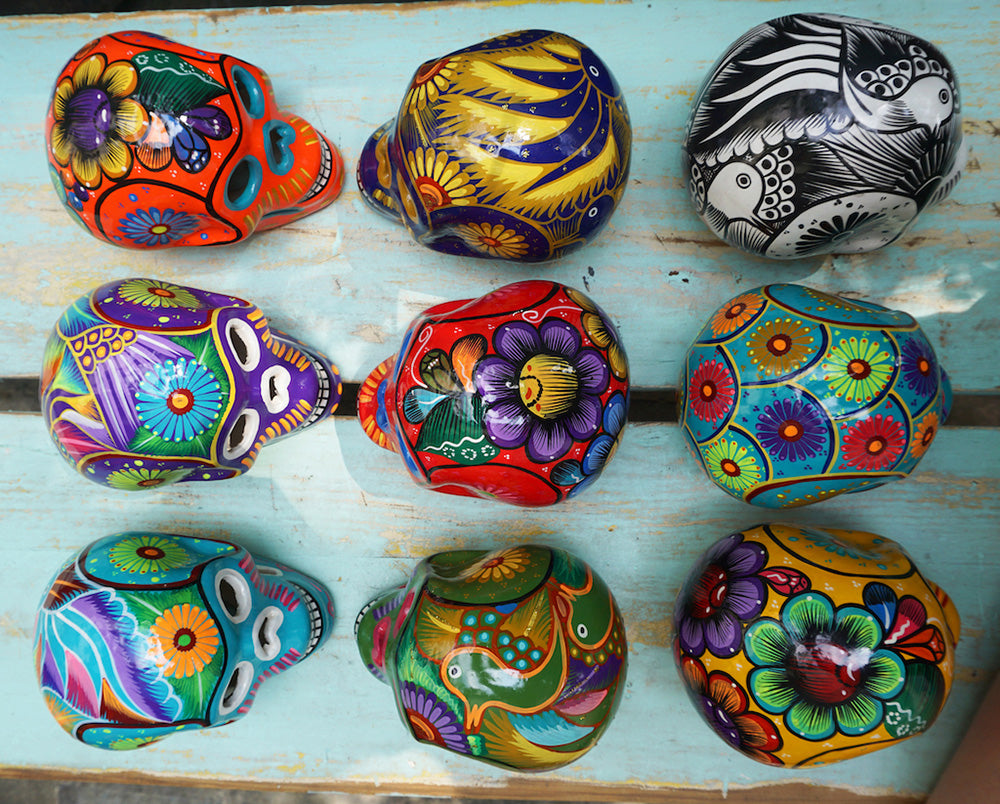 Crânes peints mexicains, lot de 12 crânes de taille moyenne, décorations du Jour des Morts