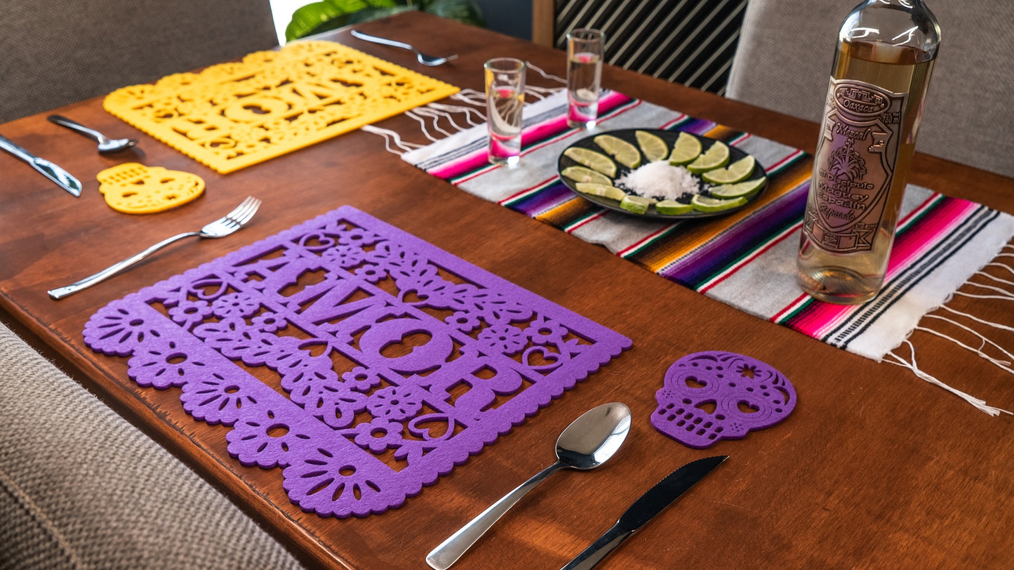 Mexican Papel Picado Style AMOR Felt Placemats
