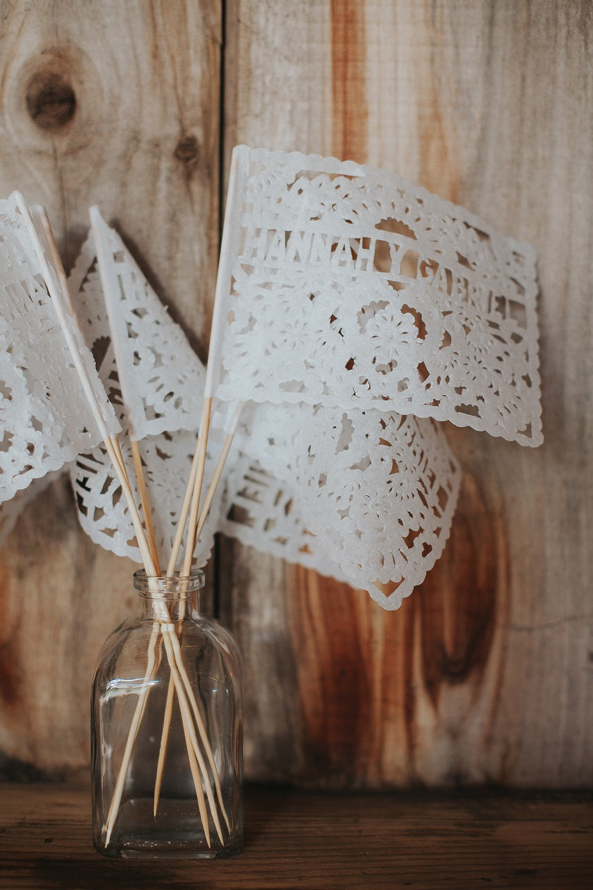 personalised white papel picado wedding waving flag favours - 50 come free with every order
