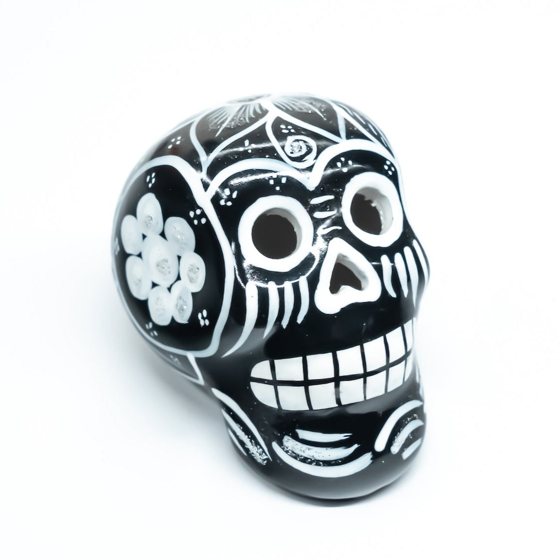 sugar skull ornament black and white flowers