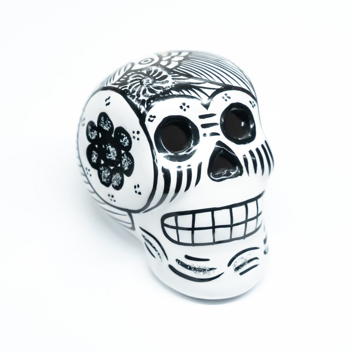 sugar skull ornament white and black birds