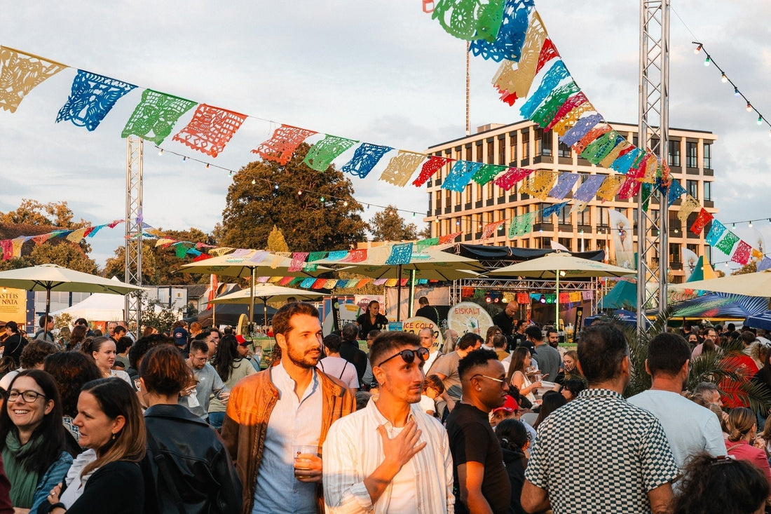 festival papel picado blowing in the wind at Fiesta Corazon Latino festival
