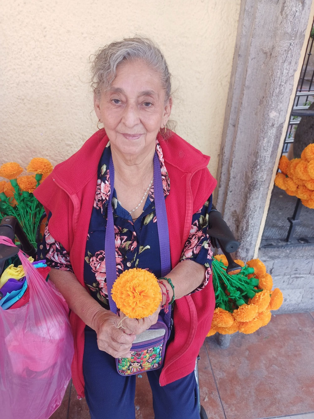 Paper Marigolds Cempasuchil Day of the Dead flowers made by artist Carmencita in Mexico