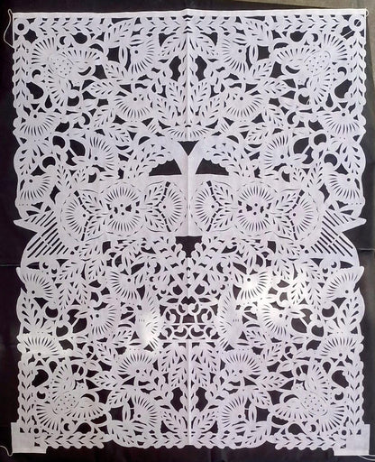 Mexican Wedding Backdrop Papel Picado White Reception Banner Hand Cut Traditional Artisan Crafted Wall Art Photo Background Large Scale Ceremony Display Authentic Folk Art Design Fiesta Theme Celebration