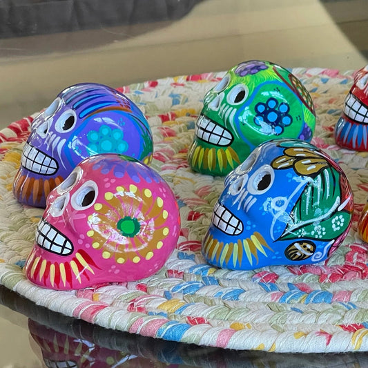 4 Small Mexican Ceramic Skulls Individually Gift Boxed