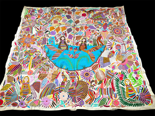 Otomi Tapestry Extra Large Mexican Hand Embroidered Tenango Wall Art - MERMAID 1