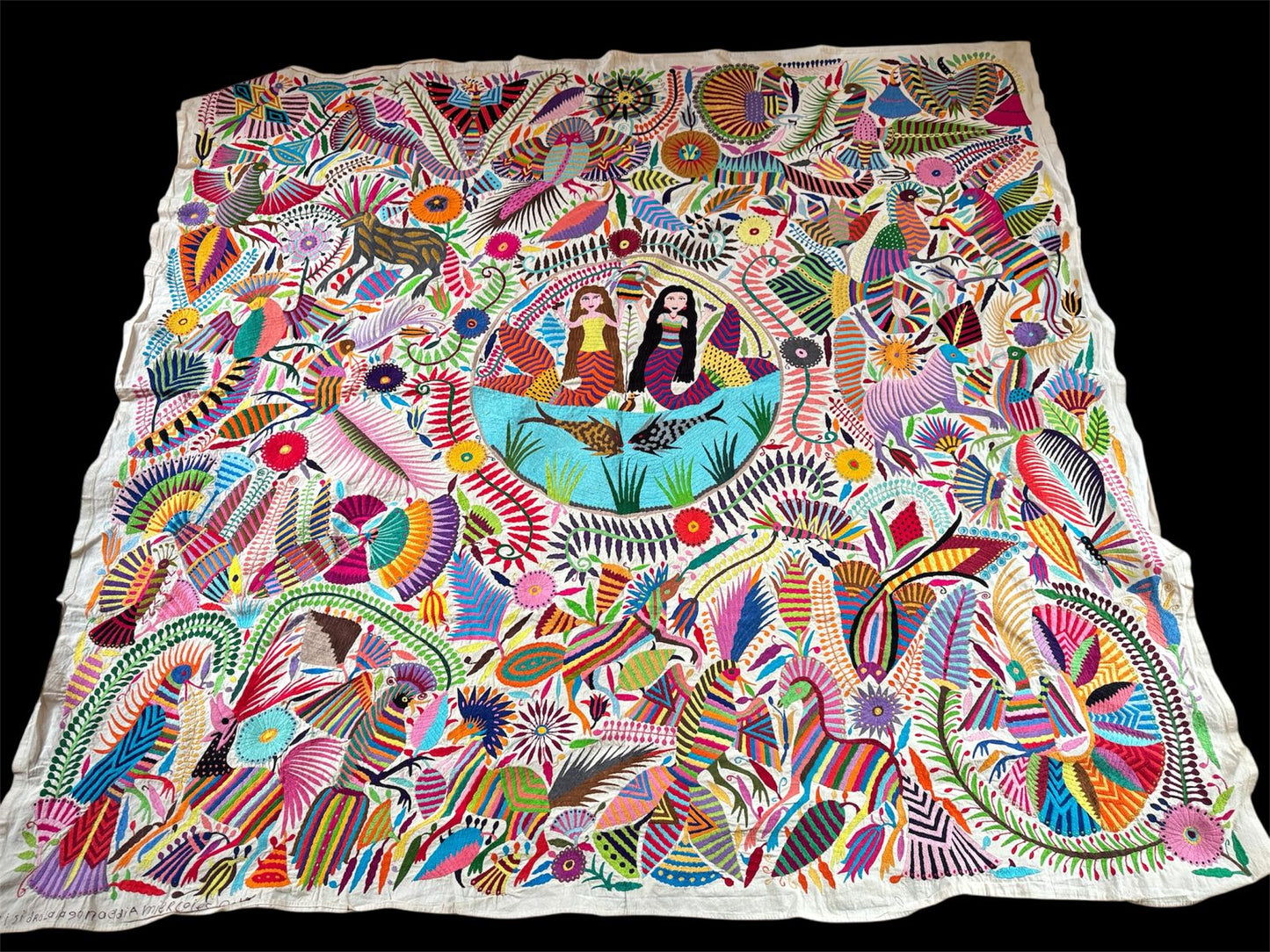 Otomi Tapestry Extra Large Mexican Hand Embroidered Tenango Wall Art - MERMAID 3