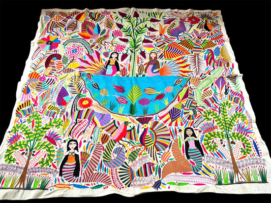 Otomi Tapestry Extra Large Mexican Hand Embroidered Tenango Wall Art - MERMAID 5