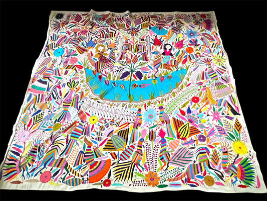 Otomi Tapestry Extra Large Mexican Hand Embroidered Tenango Wall Art - MERMAIDS 8