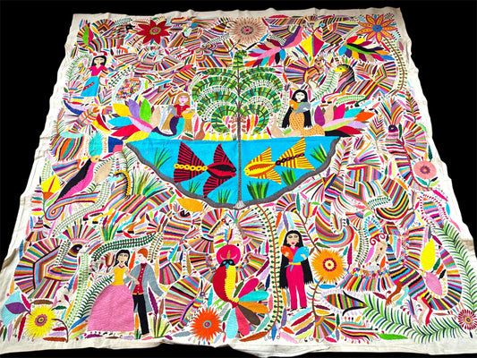 Otomi Tapestry Extra Large Mexican Hand Embroidered Tenango Wall Art - MERMAID 7
