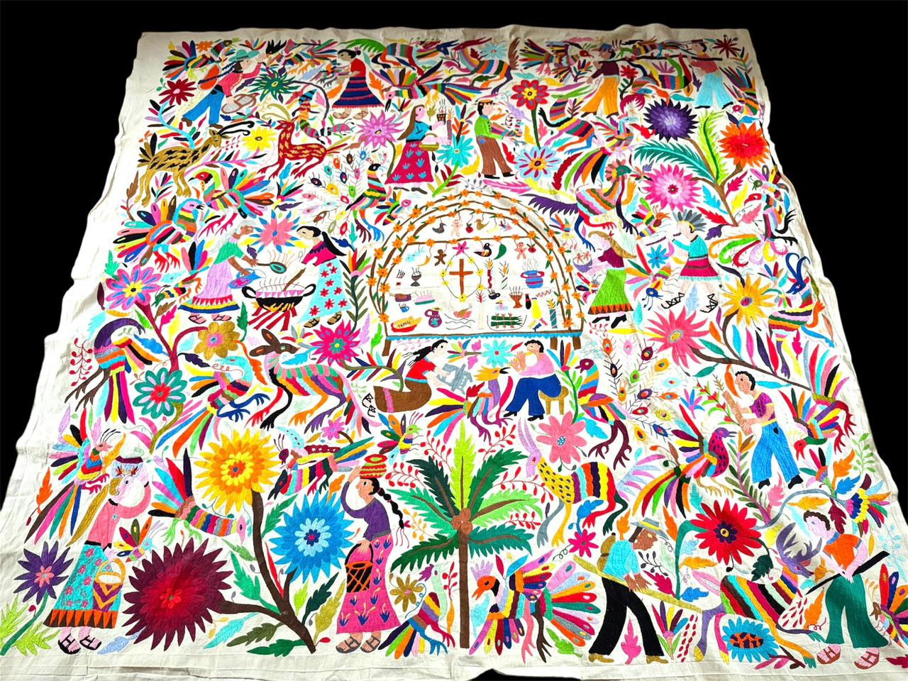 Otomi Tapestry Extra Large Mexican Hand Embroidered Tenango Wall Art - DAY OF THE DEAD ALTAR