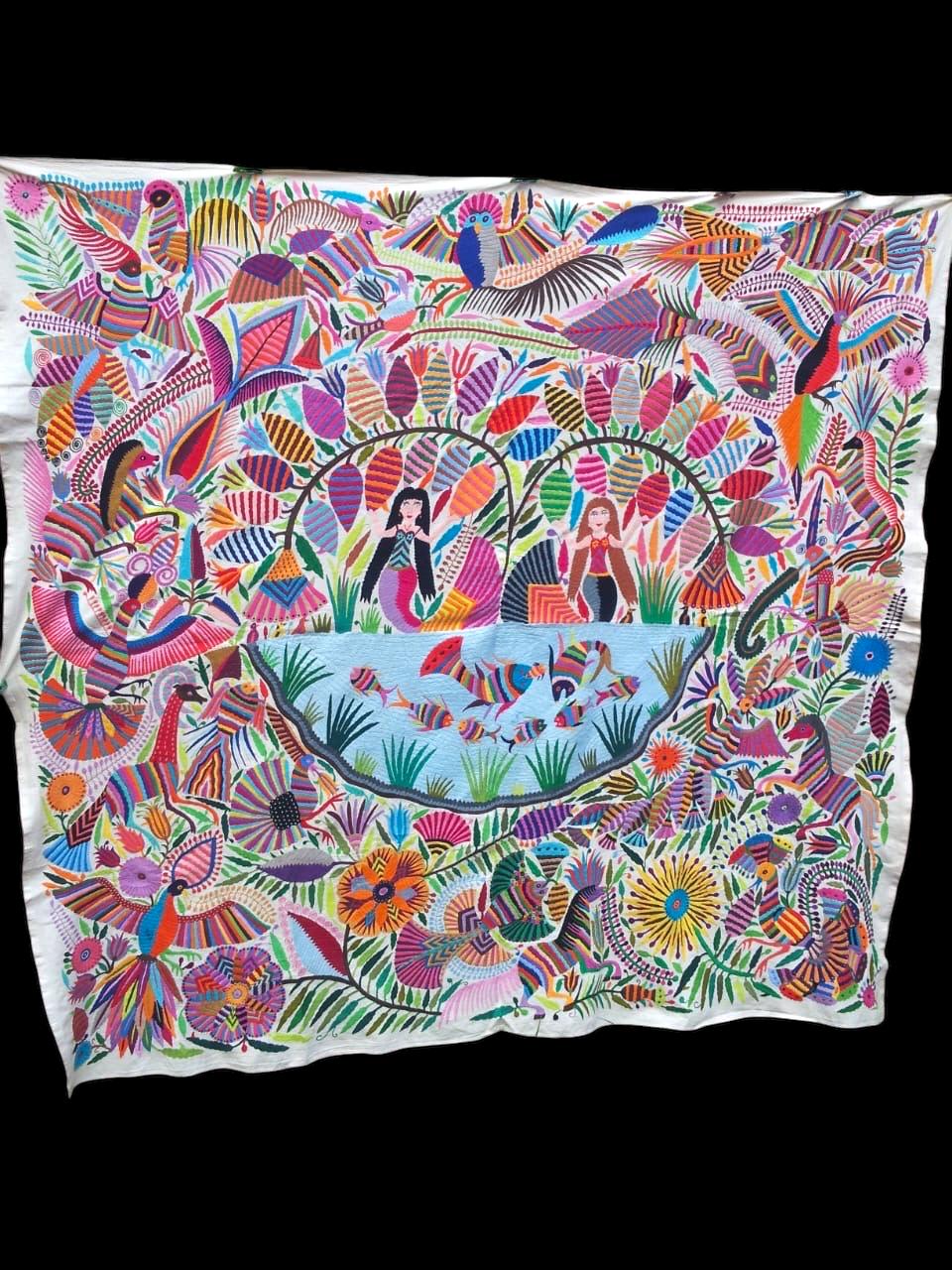 Otomi Tapestry Extra Large Mexican Hand Embroidered Tenango Wall Art - MERMAIDS