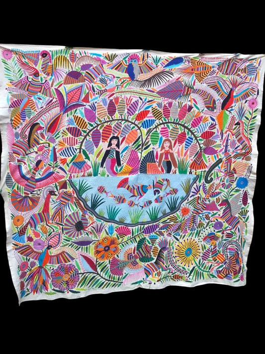 Otomi Tapestry Extra Large Mexican Hand Embroidered Tenango Wall Art - MERMAIDS