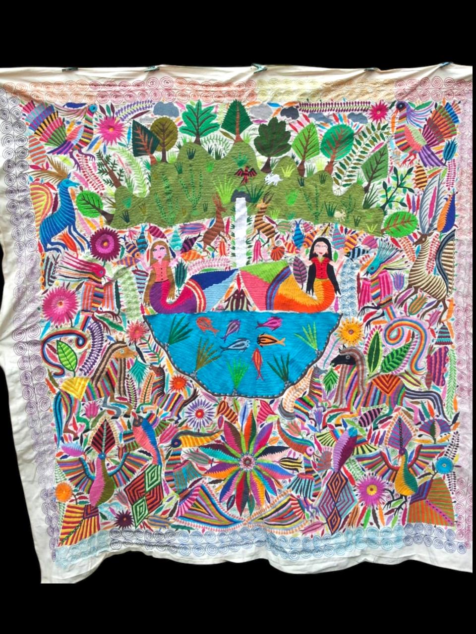 Otomi Tapestry Extra Large Mexican Hand Embroidered Tenango Wall Art - MERMAID FOREST