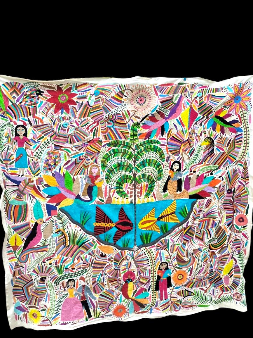 Otomi Tapestry Extra Large Mexican Hand Embroidered Tenango Wall Art - MERMAID PALM