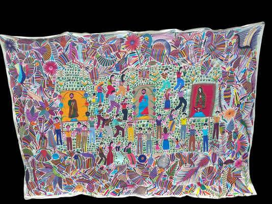 Otomi Tapestry Extra Large Mexican Hand Embroidered Tenango Wall Art - RELIGEON