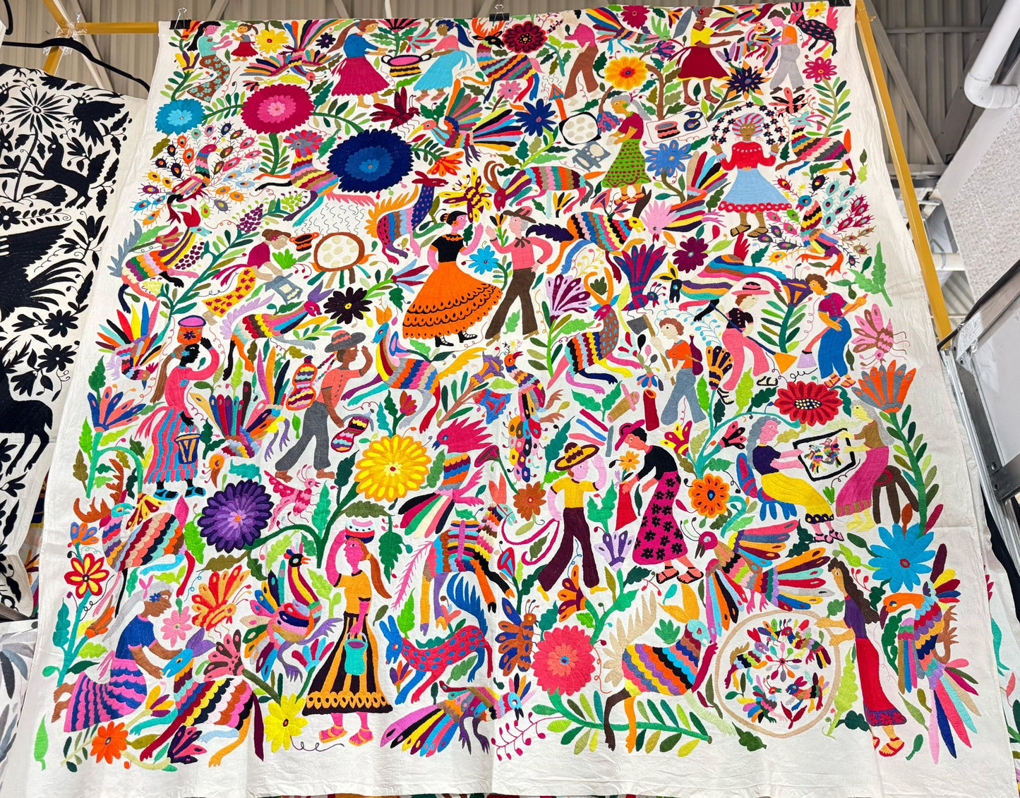 Otomi Tapestry Extra Large Mexican Hand Embroidered Tenango Wall Art - FIESTA