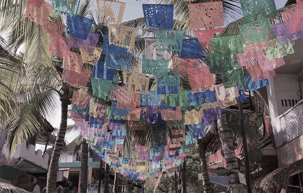 papel picado bunting hanging in Sayulita, Mexico