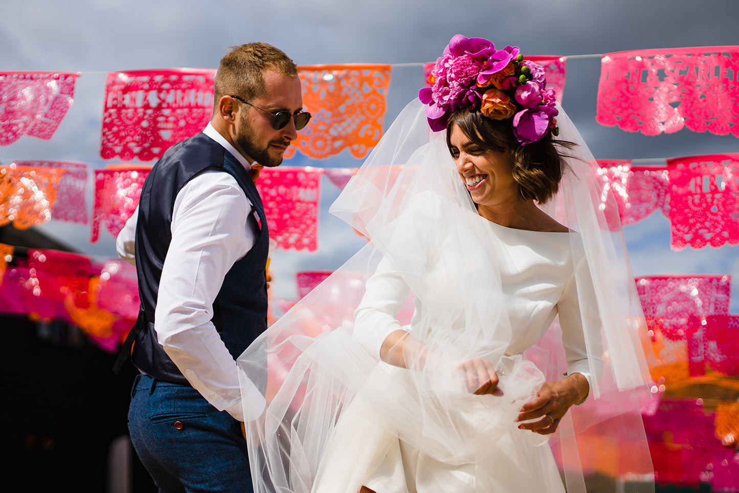 Guirlande de papier picado mexicaine personnalisée pour mariage en plastique coloré