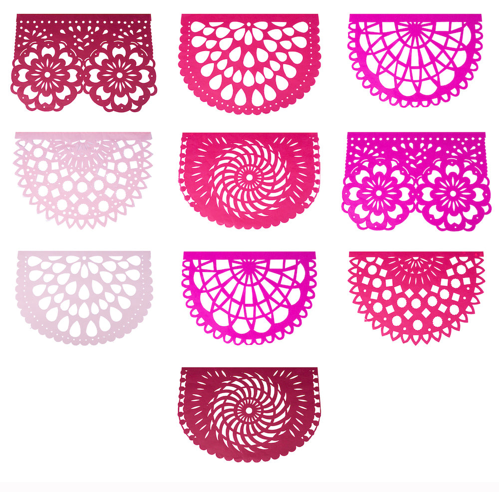 Guirlande de fanions en papier rose pour décorations de fête | 5 m (16,4 pi) Guirlande avec 10 grands drapeaux
