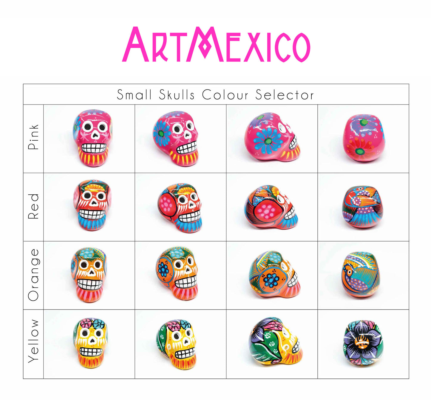 4 Small Mexican Ceramic Skulls Individually Gift Boxed